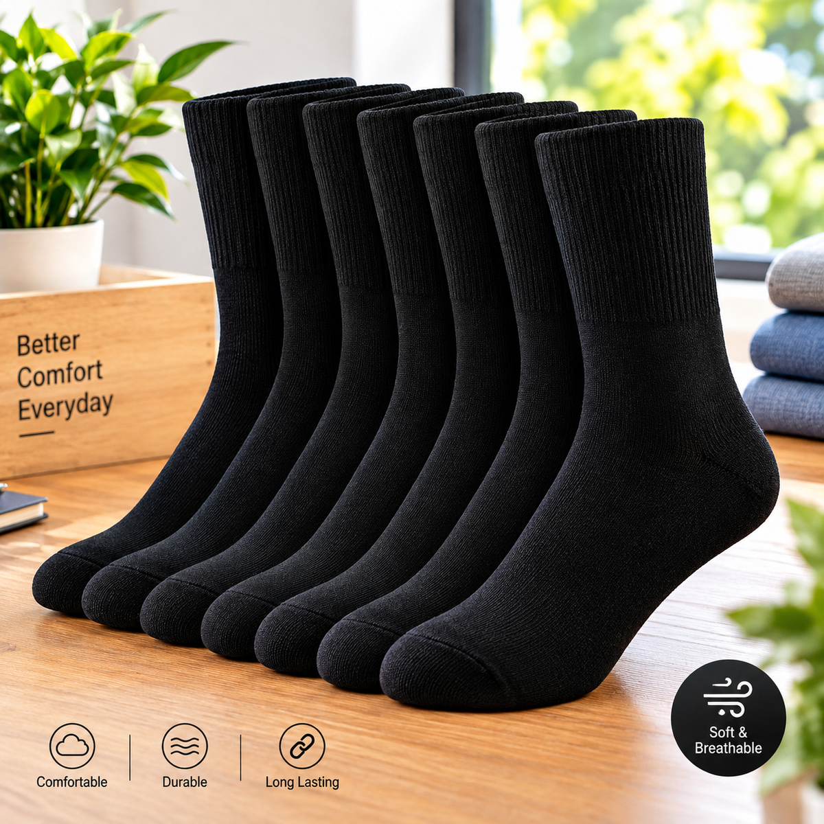 Men’s Black Crew Socks – Classic Cotton-Blend Casual Dress Socks, Multipack