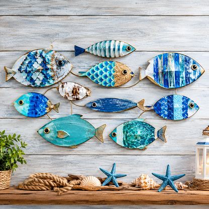 Coastal Fish Wall Decor – Colorful Ocean-Inspired Nautical Wall Art for Home & Beach House