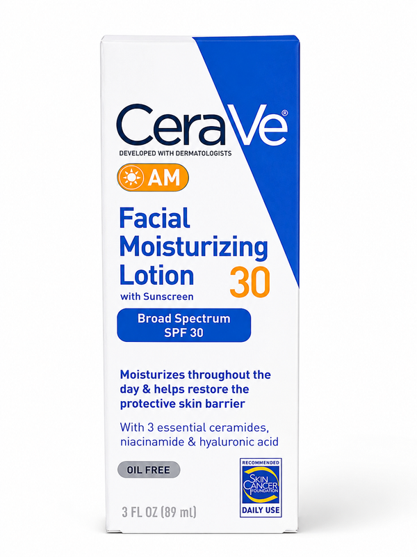 CeraVe AM Facial Moisturizing Lotion with Sunscreen SPF 30 | Oil-Free Daily Face Moisturizer | 3 fl oz (89ml)